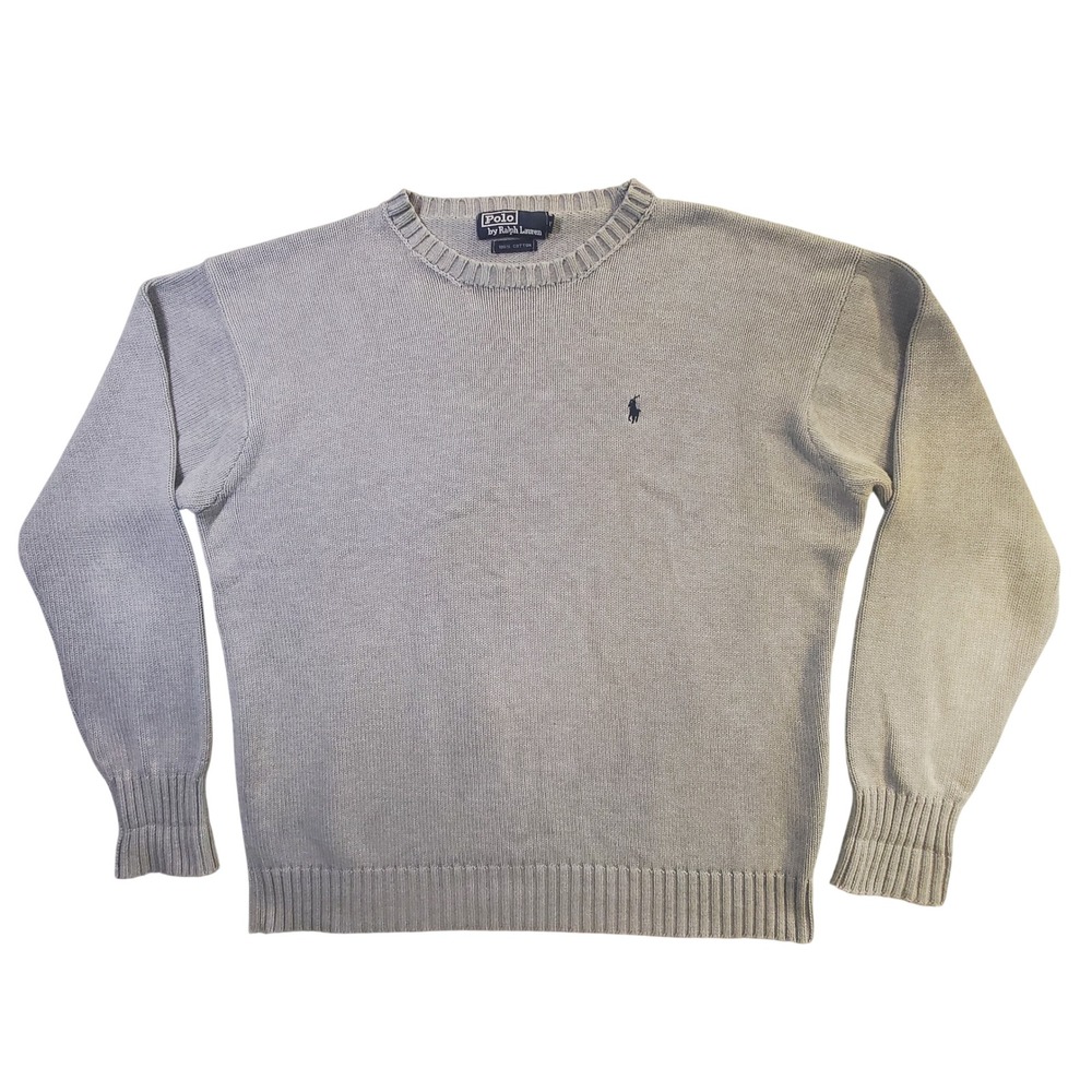 Polo Ralph Lauren Mens Blue Cotton Knit Crewneck Sweater Pony Logo Size Large